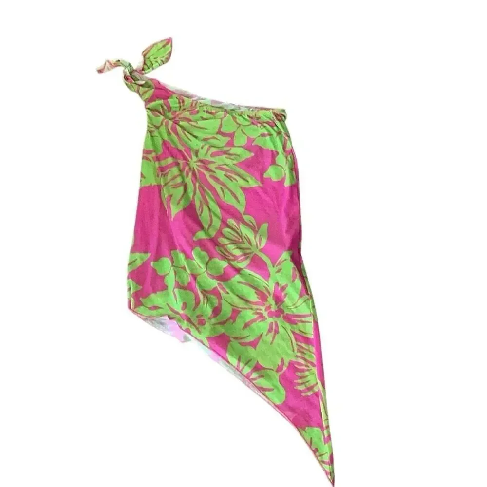 Melissa Simone NWT 2-Piece Tropical Swim Set Cover-Up & Bikini Bottoms Pink Lime